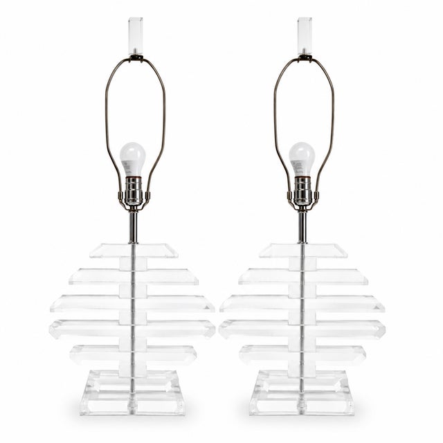 1970s Multilayer Lucite Table Lamps - a Pair For Sale