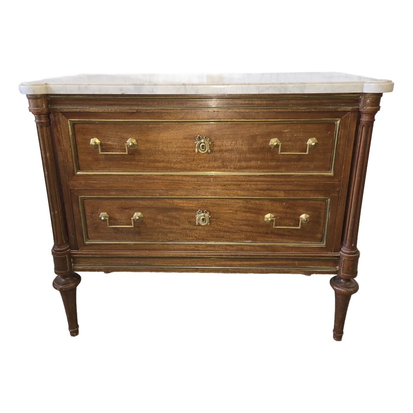 Antique French Louis XVI-Style Mahogany Commode With Marble Top | Chairish