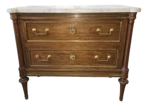 Antique French Louis XVI-Style Mahogany Commode With Marble Top