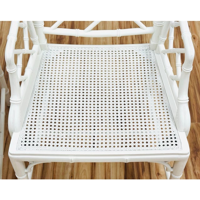 Vintage White Faux Bamboo Chinese Chippendale Arm Chairs, a Pair For Sale - Image 10 of 10