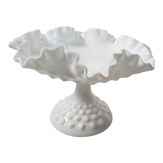 Fenton Hobnail Ruffled Edge Milk Glass Pedestal Bowl Chairish