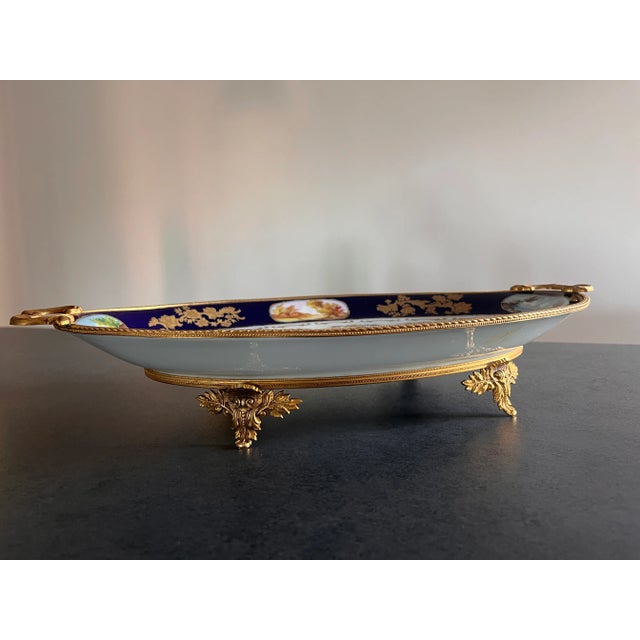 French Louis XV Hand-Painted Blue Ceramic Stand, 1890s For Sale - Image 3 of 9