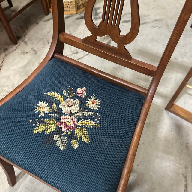 1970s Wooden Mid Century Modern Carved Needlepoint Chair For Sale - Image 4 of 7