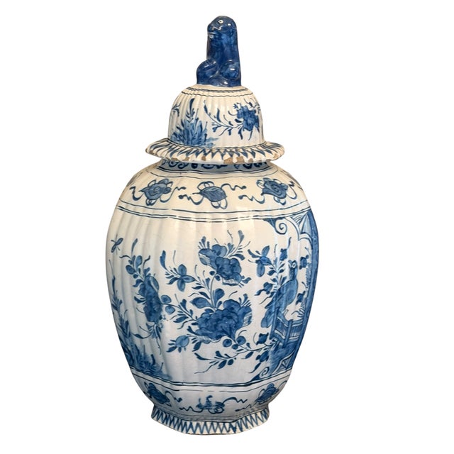 Delft Pair of Antique Delft Blue & White Pottery Ginger Jar Pots For Sale - Image 4 of 5