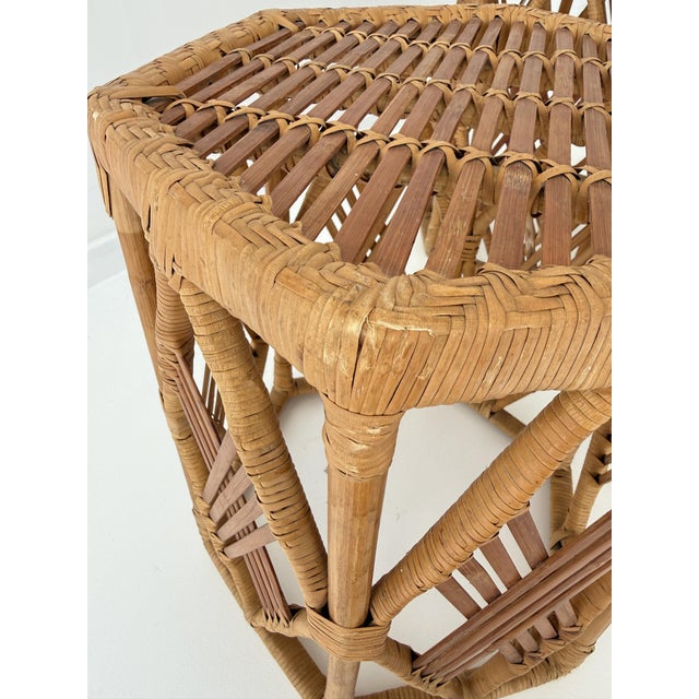 Brown Hexagonal Rattan Stools in Geometric, Woven Lattice Design, 1970s, Set of 4 For Sale - Image 8 of 12