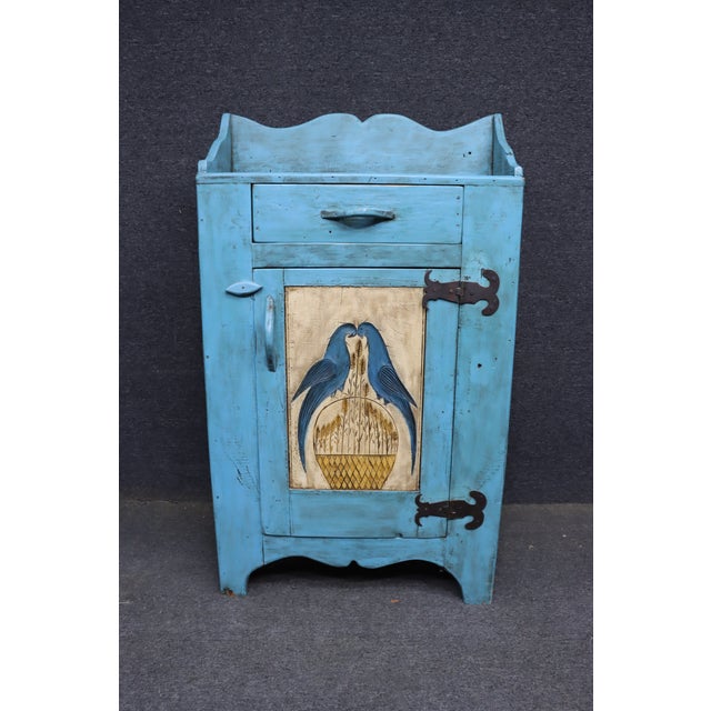 Country Painted Milk Cupboard With Blue Birds For Sale - Image 4 of 16