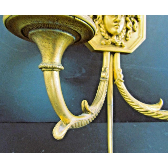 Pair French Empire Wall Sconces Bronze Arrow Medusa and Shades Late 19th Century For Sale - Image 10 of 18