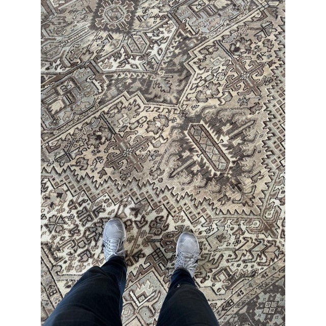 Persian Vintage Heriz Abrash and Earthy Cool Palette Taupe Rug 9.4 x 12.5 For Sale - Image 3 of 14