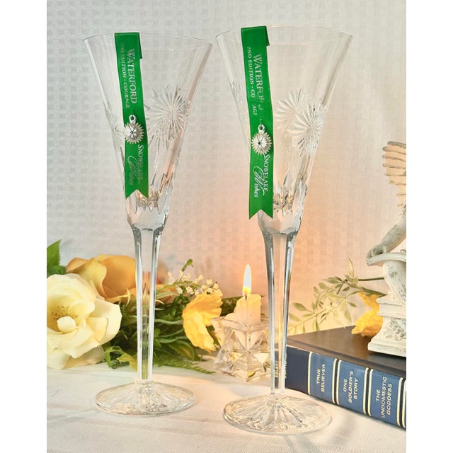 Waterford Crystal Snowflake Waterford Crystal Champagne Flutes Courage Charms Toasting Glasses- Set of 2 For Sale - Image 4 of 10