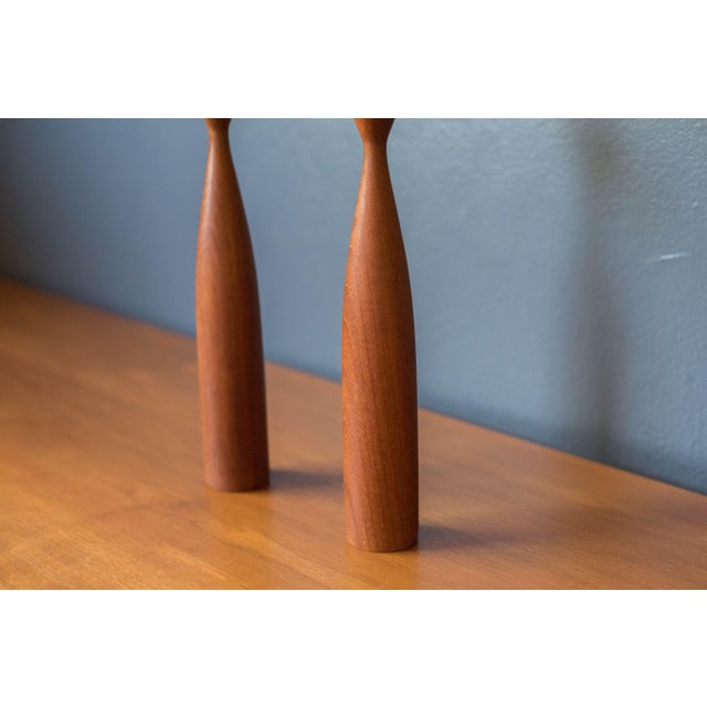 Pair of Sculptural Teak Danish Modern Candle Holders For Sale - Image 4 of 8