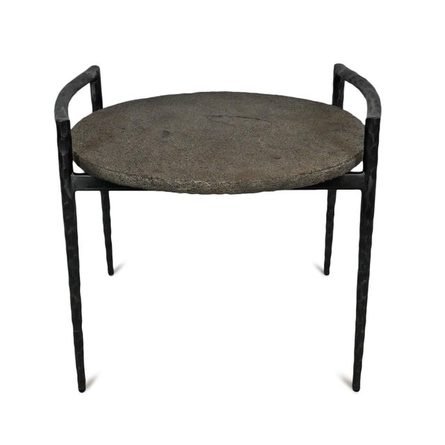 Contemporary Modern Slate & Iron Oval End Side Table For Sale - Image 3 of 5