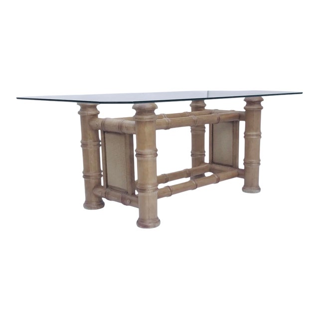1980s Faux Bamboo Solid Wood Dining Table For Sale