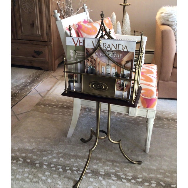 Antique Edwardian Newspaper Magazine Stand, Hepplewhite Plate, Oak, Brass, Circa 1900’s For Sale In Boston - Image 6 of 17