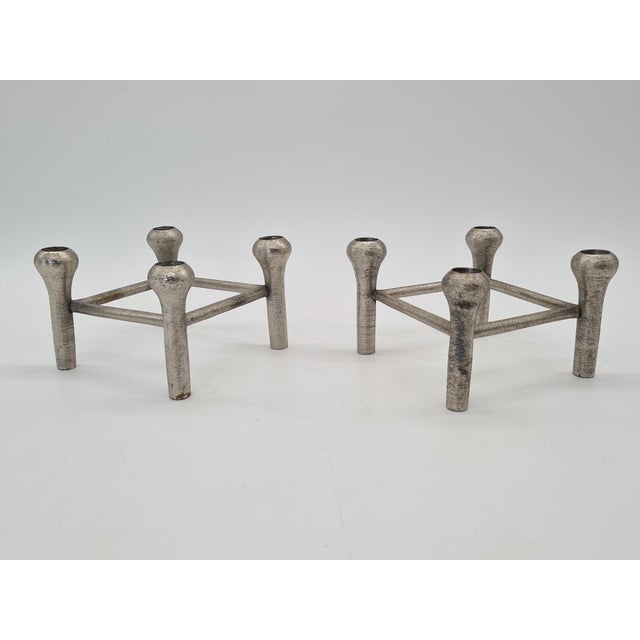 Mid-Century Modern Scandinavian Modular Cast Aluminum Candleholders, Germany, 1970s, Set of 2 For Sale - Image 3 of 11