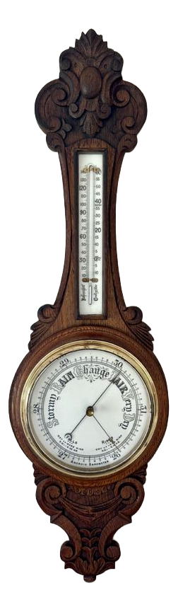 Antique Edwardian Carved Oak Aneroid Barometer, 1900s