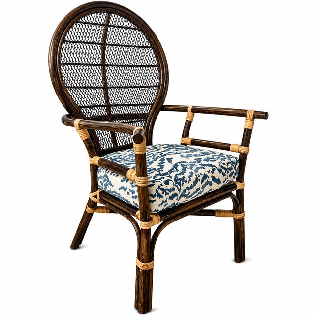Vintage Rattan Balloon Chair With New Schumacher Cushion For Sale - Image 4 of 7
