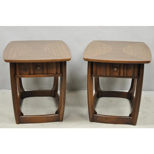 Mid-Century Modern Vintage Mid Century Modern Sculpted Walnut & Laminate Coffee End Table Set 3 Pc For Sale - Image 3 of 18
