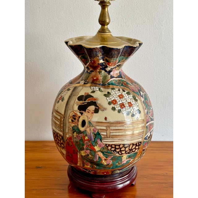 1970s Asian Vase Lamp With Shade For Sale - Image 6 of 12