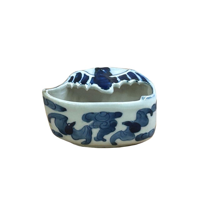 Blue Tiny Small Blue White Oriental Bats Graphic Porcelain Container For Sale - Image 8 of 10