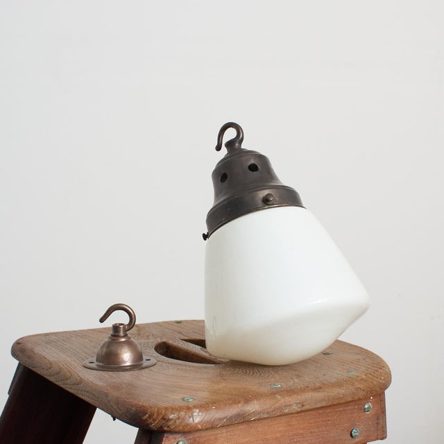 Vintage Art Deco Church Opaline Milk Glass Pendant Light, 1940s For Sale - Image 3 of 8