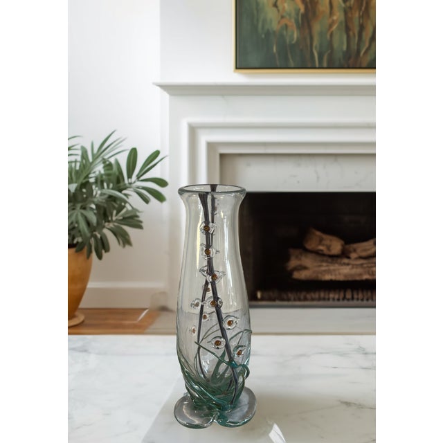 Art Glass Vase With Textural Applied Floral Grass Design For Sale - Image 11 of 18