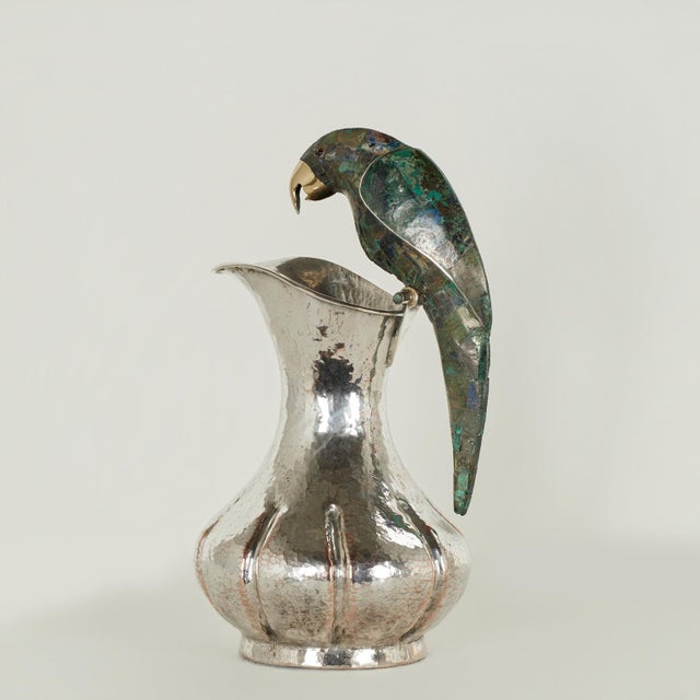 Metal Vintage Los Castillo Silver Plate Pitcher With Parrot For Sale - Image 7 of 11