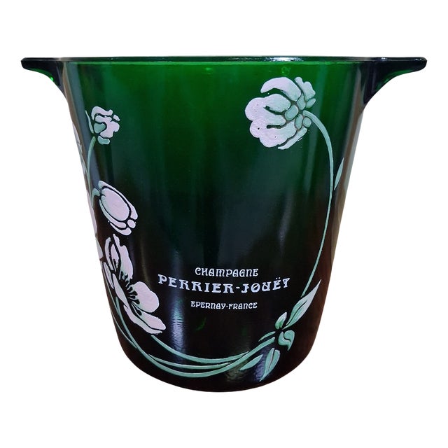 20th Century Anemones Champagne Bucket in Green Glass by Perrier-Jouët, 1970s For Sale