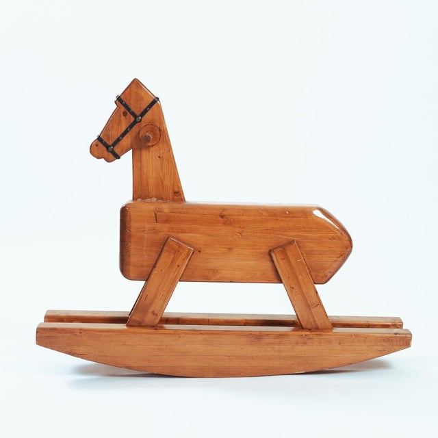 Wood Large Vintage Dutch Rocking Horse in Pine, 1960s For Sale - Image 7 of 16