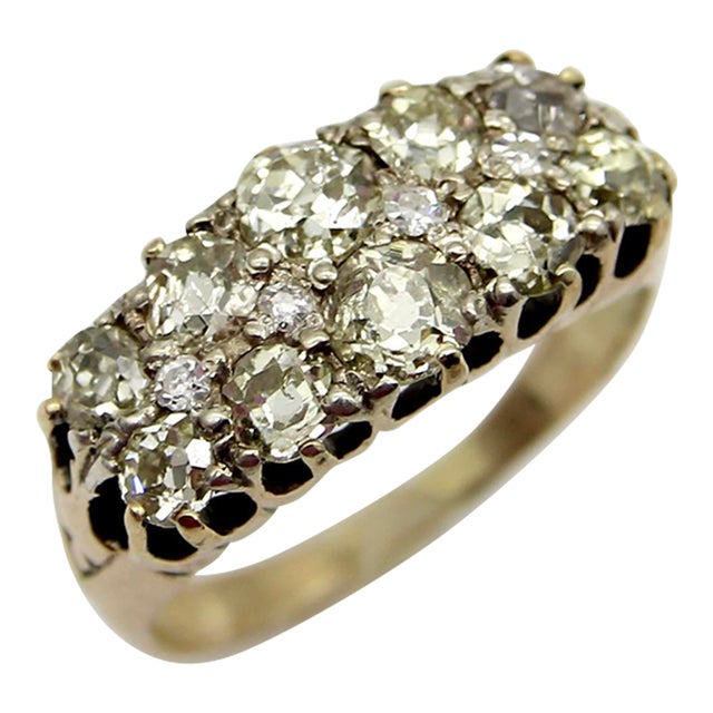 Late 19th Century Victorian 18k Gold Elongated Cluster Old Mine Cut Diamond Ring Size 6.25 For Sale