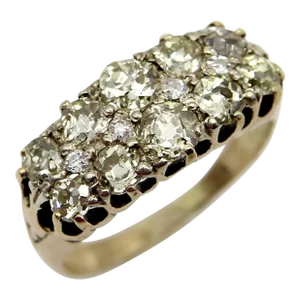 Late 19th Century Victorian 18k Gold Elongated Cluster Old Mine Cut Diamond Ring Size 6.25
