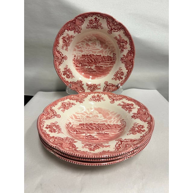 Johnson Brothers Johnson Brothers Red Transferware Rimmed Soup Bowls Set of 4 For Sale - Image 4 of 6