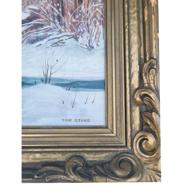 Mid 20th Century Mid 20th Century Tom Stone Osa Canadian Winter Landscape Oil Painting, “Winter Sunset Haliburton" For Sale - Image 5 of 8