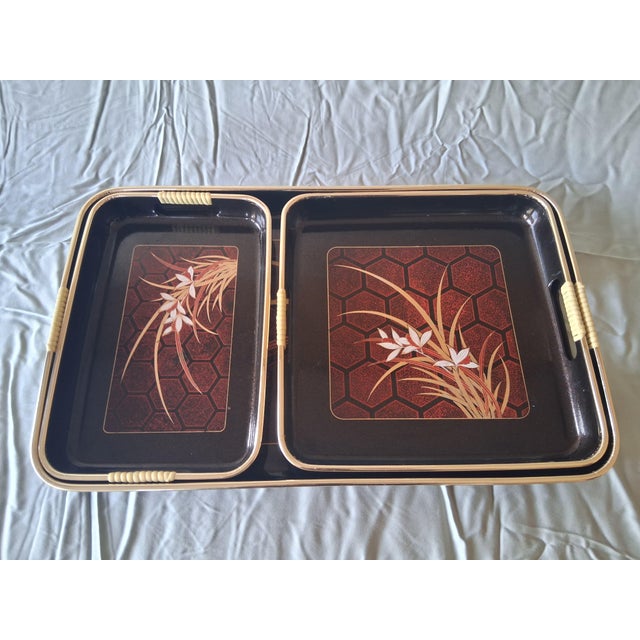 Boho Chic Vintage Japanese Style Serving Trays - A Set For Sale - Image 3 of 12