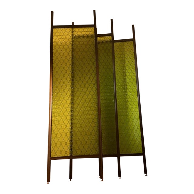 Set of 3 Individual Vintage Mid-Century Modern Green Circle Bottle Tension Pole Room Dividers, Circa 1960s For Sale