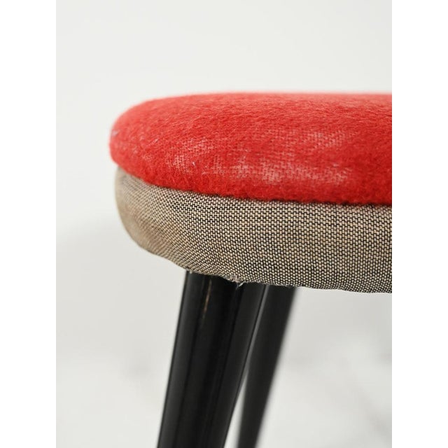 Scandinavian Stool in Red Velvet and Brass, 1950s For Sale - Image 4 of 10
