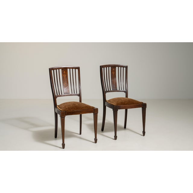 19th Century Pair of Mahogany Inlaid Chairs with Upholstered Seats For Sale - Image 9 of 9