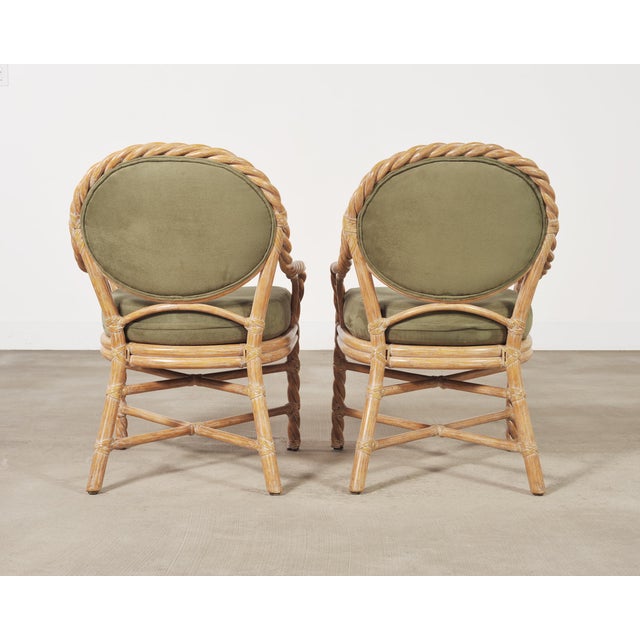 Set of Eight McGuire Organic Barley Twisted Rattan Dining Chairs For Sale - Image 17 of 18