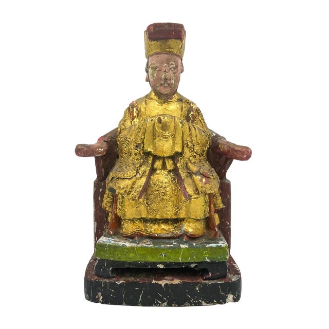 18th Century 19th Century Chinese Polychrome and Gilt Ancestor Figures- A Set of 3 For Sale - Image 5 of 10