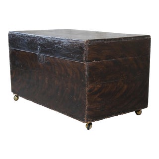 1920s Primitive Antique Pine Painted Grain Blanket Chest Storage Trunk For Sale