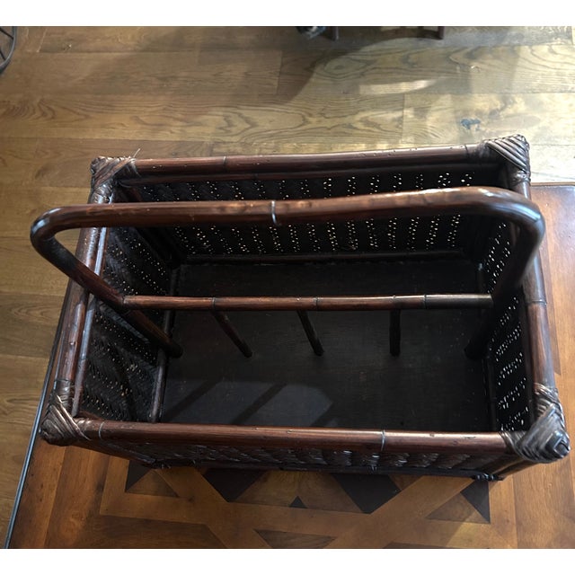 Chinoiserie 1970s Dark Woven Rattan Storage Rack For Sale - Image 3 of 5