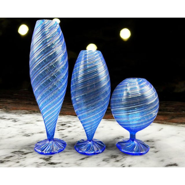 Blue Murano Glass Vases attributed to Novecento Venziano, 1970s, Set of 3 For Sale - Image 13 of 18