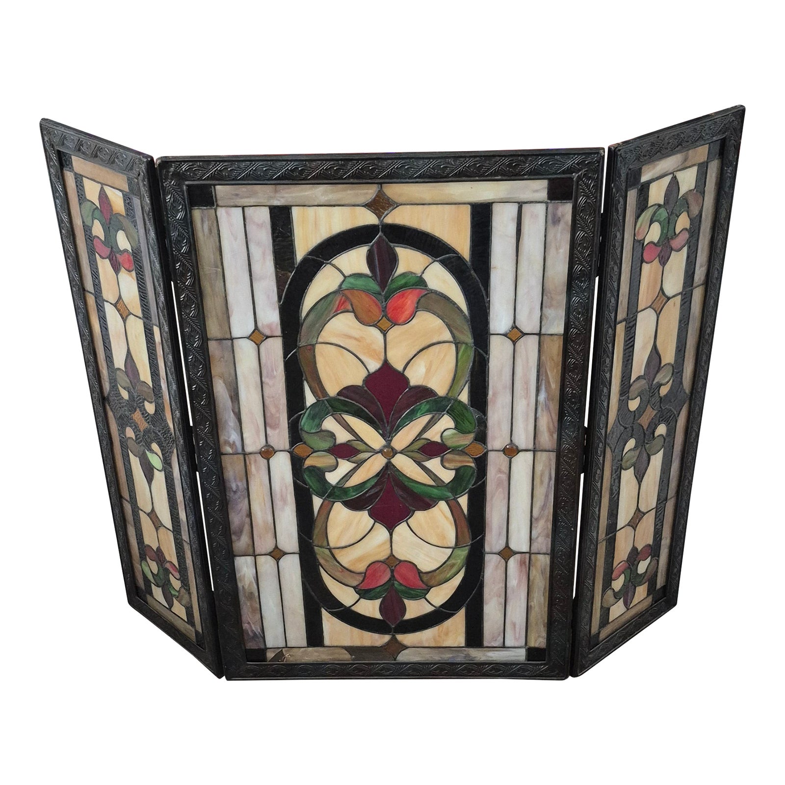 Tiffany Style Stained Art Glass Fireplace Screen | Chairish