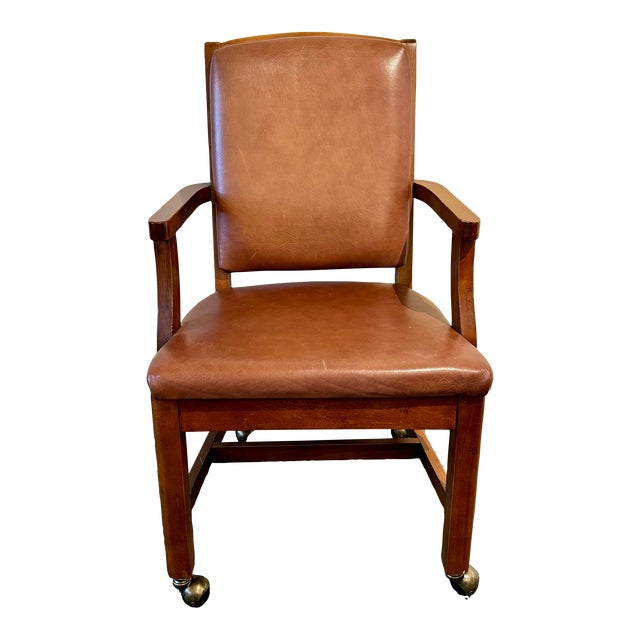Vintage Fairfield Chair Company Phillips Leather Arm Chair on Casters For Sale