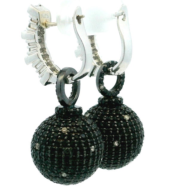 Black Convertible 5 Carat Black and White Diamond 18k Gold Ball Earrings, Pair For Sale - Image 8 of 18