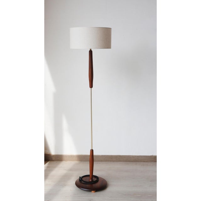Vintage Teak and Brass Floor Lamp with Cream Lampshade, 1960s For Sale - Image 10 of 11