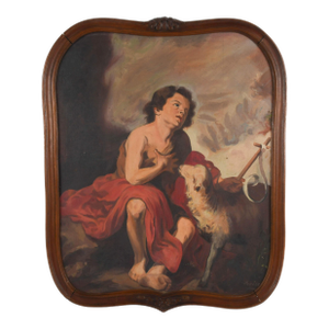 Signed St. John the Baptist as a Child After Murillo Oil on Canvas on Board