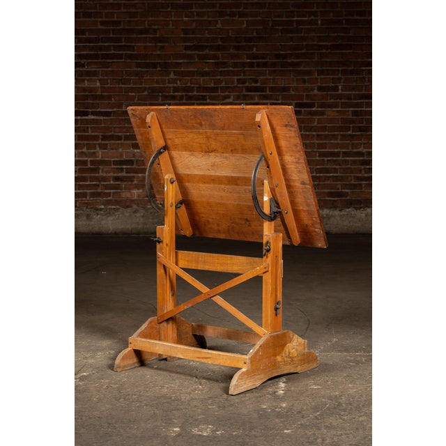 Small Antique Adjustable Wooden Drafting Table For Sale - Image 4 of 13