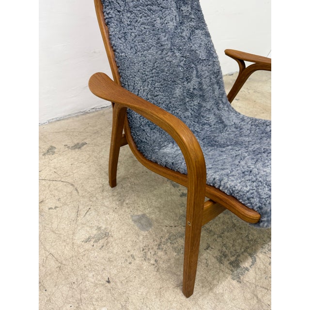 Yngve Ekström Lamino Teak Wood Frame Armchair With Sheepskin Fabric for Swedese For Sale - Image 11 of 16