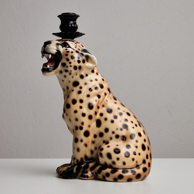 Cheetah Porcelain Candleholder with Glaze For Sale - Image 5 of 12
