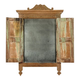 19th Century Carved Window Retrofitted with Heavy Antiqued Mirror For Sale
